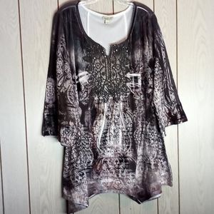 One World 3/4 Bell Sleeve Embellished Top